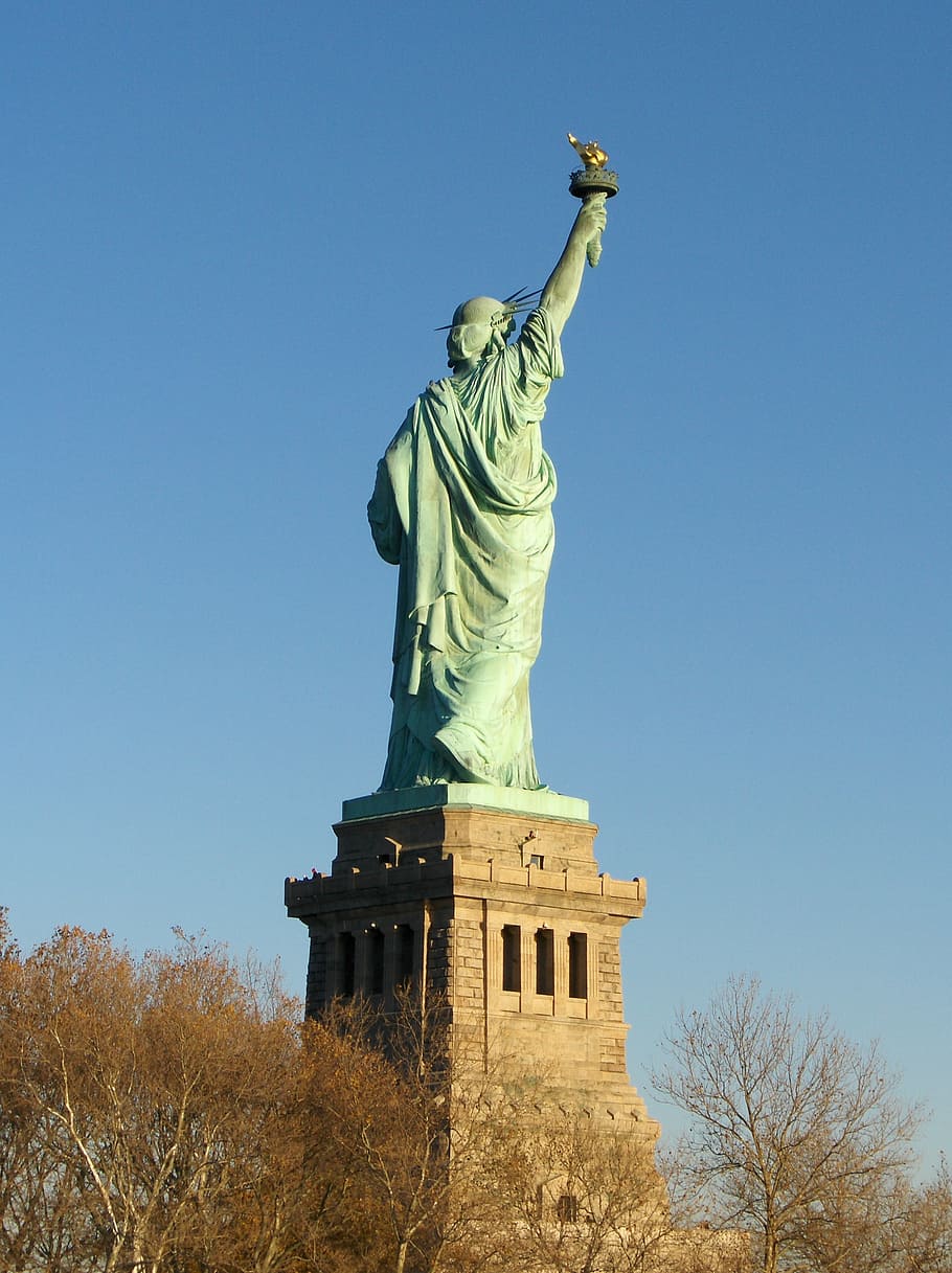 statue of liberty, new york, liberty island, sculpture, human representation, HD wallpaper