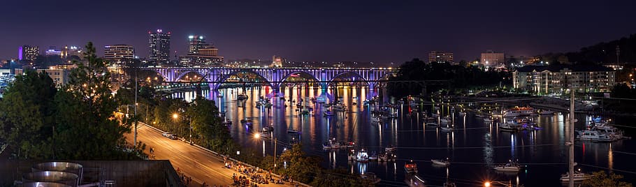 panoramic photography of bridge during night time, knoxville HD wallpaper