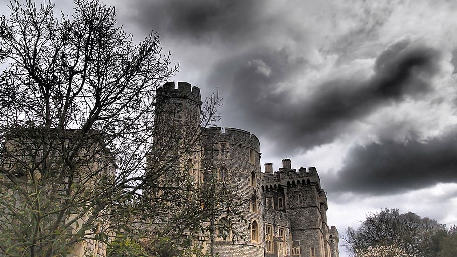 windsor castle, london, england, cloud - sky, history, the past
