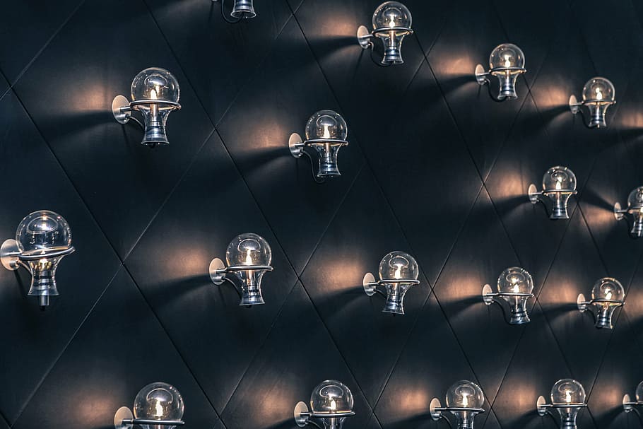 turned-on white light fixture lot, lamp, bulb, spark, collection HD wallpaper