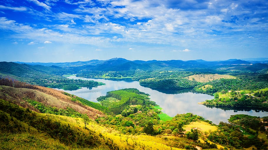 bird's eye photo of lake, rio, water, tietê, são paulo, brazil