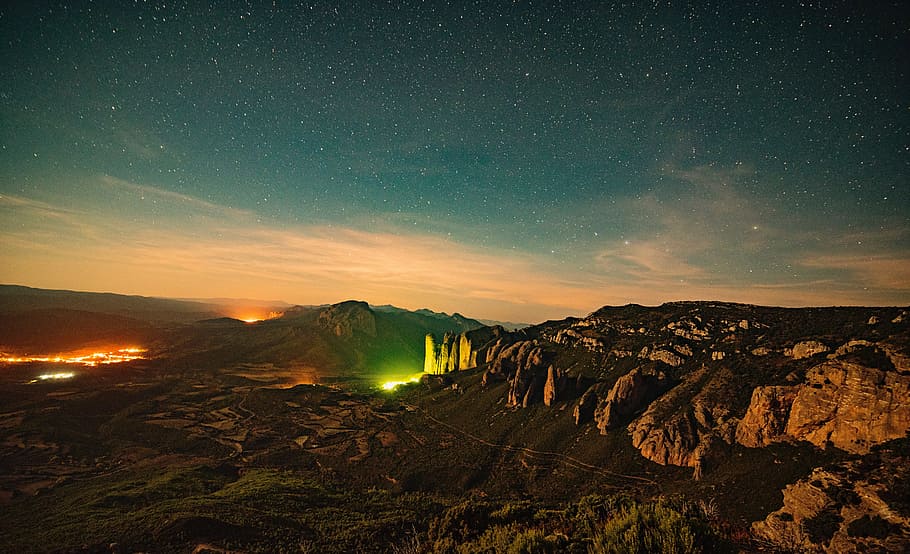 panoramic, landscape, sky, sunset, moon, nature, star - space HD wallpaper