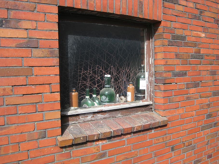 Window, Wall, Bottles, Old, Still Life, home, brick, brick wall HD wallpaper