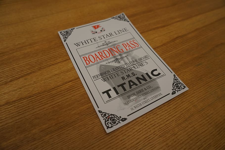 titanic, ship, navigation, ticket, text, indoors, wood - material, HD wallpaper