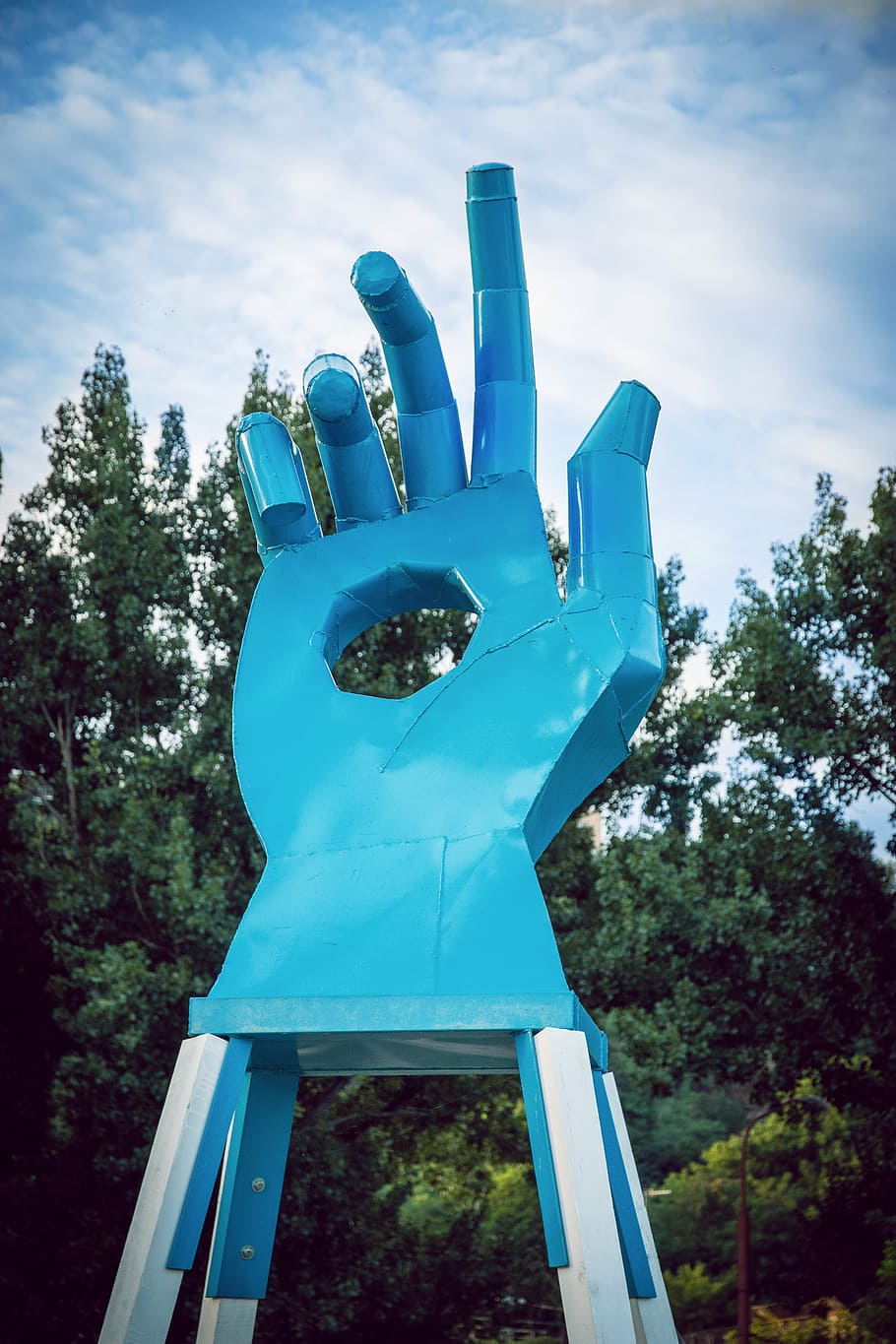 the statue of, hand, blue, stigma, bratislava, sky, tree, nature, HD wallpaper
