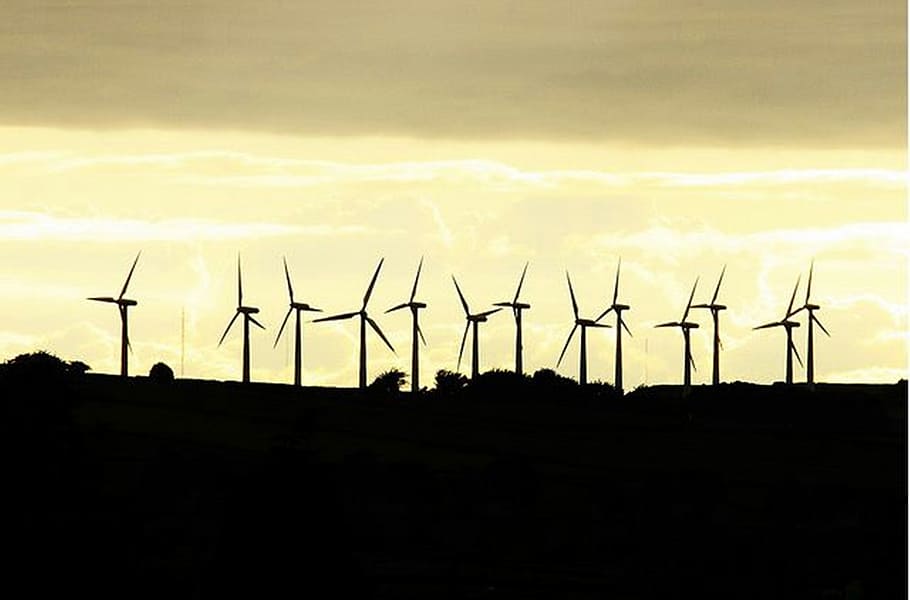 technology, electric, sunset, wind turbine, wind power, renewable energy HD wallpaper