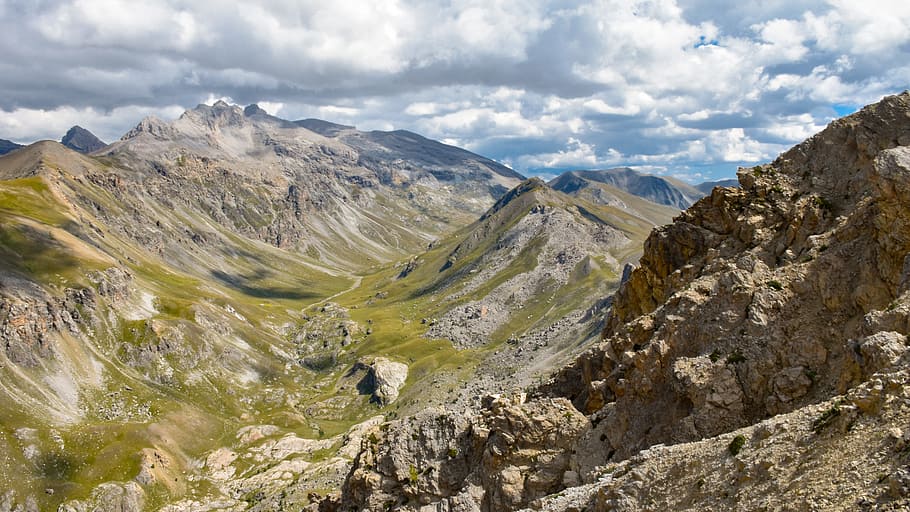 mountain, landscape, sky, cloud, threatening, panorama, light HD wallpaper