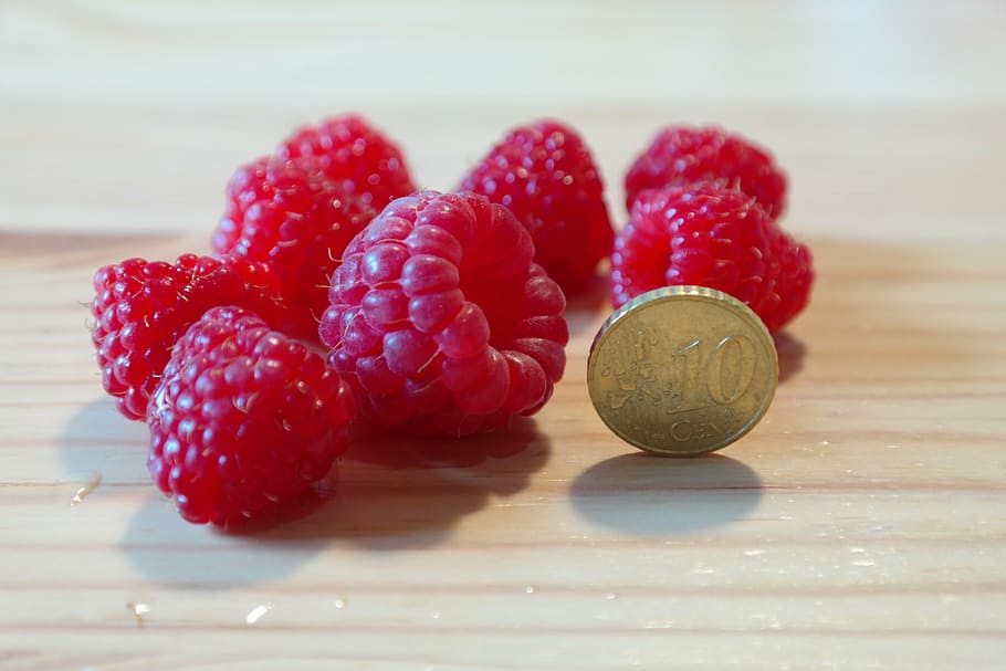 raspberries, large, huge, size comparison, coin, 10 cents, dime piece HD wallpaper