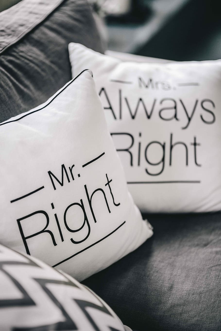 Mr Right and Mrs Always Right Pillow, quote, couple, decorations, HD wallpaper