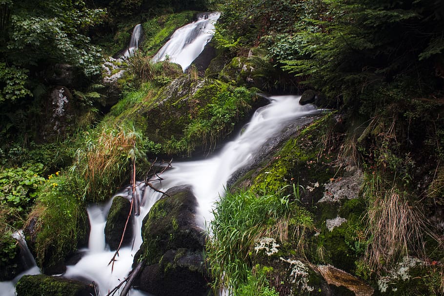 waters, waterfall, river, nature, cascade, landscape, mountain HD wallpaper