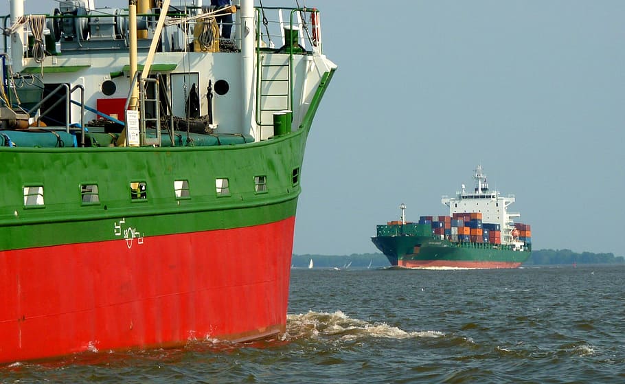 container, seafaring, elbe, ship, mood, maritime, water, river HD wallpaper