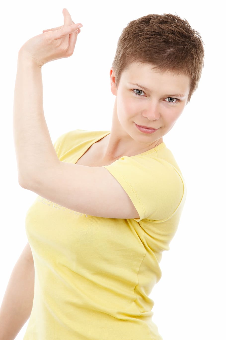 woman in yellow shirt, action, dance, dancer, dancing, exercise HD wallpaper