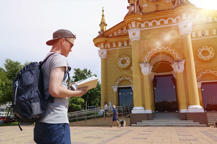landscape, nature, sunglasses, people, architecture, backpack HD wallpaper