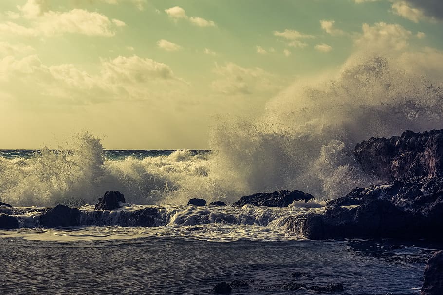 Wave, Crashing, Coast, Winter, Water, nature, sea, beach, power, HD wallpaper
