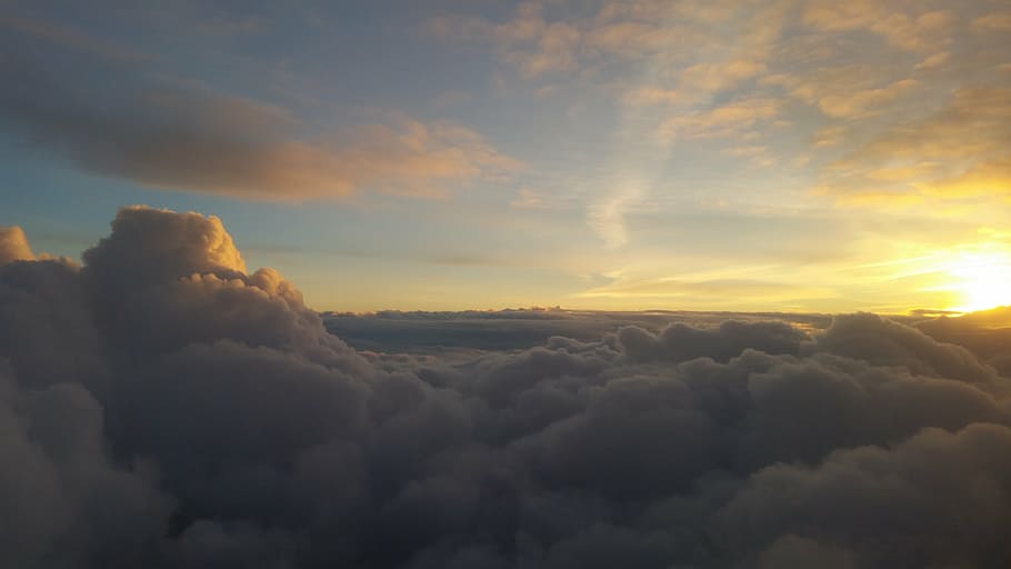 clouds, aircraft, fly, sun, atmosphere, cloud - sky, beauty in nature HD wallpaper