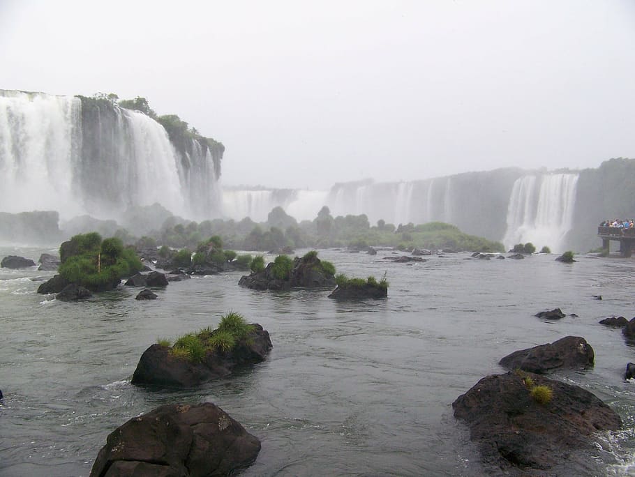 iguazu, cascade falls, landscape, water, rock, scenics - nature HD wallpaper