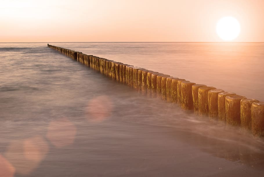 Sun, Sunset, Sea, Twilight, Landscape, ray of sunshine, evening HD wallpaper