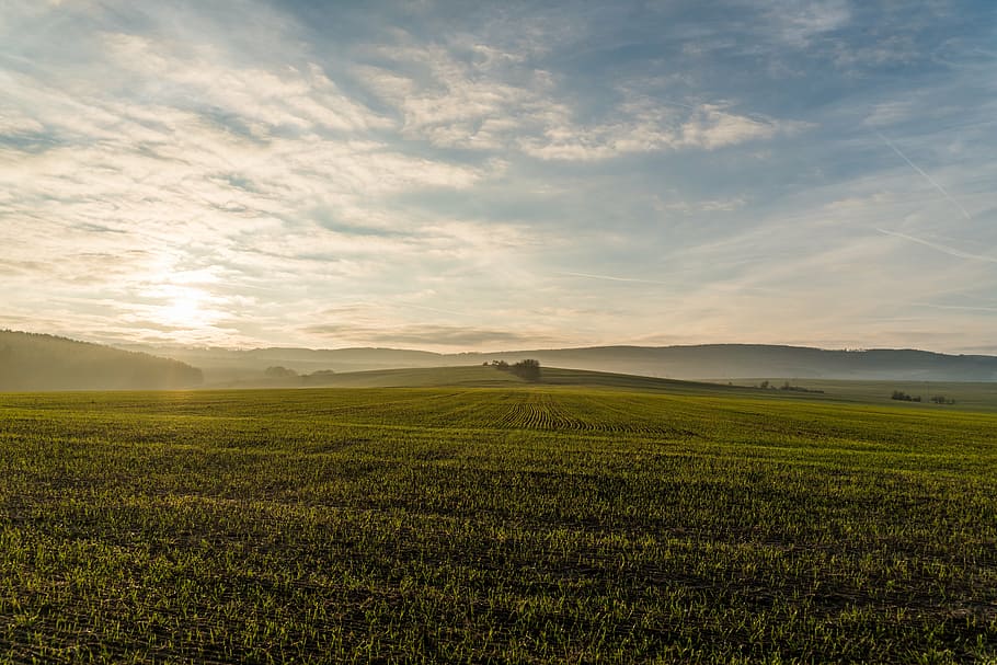 photo of field and mountains, landscape, spacious, meadow, sunset HD wallpaper