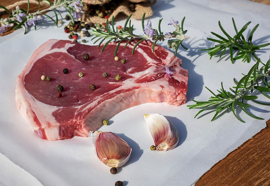 raw rib eye meat on table top, veal chop, food, delicious, nutrition