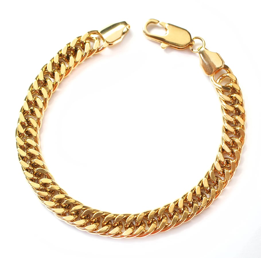 gold-colored chain bracelet, jewelry, jewellery, adornment, elegance