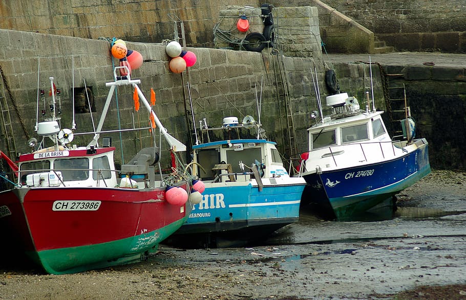 Normandy, Barfleur, Port, Trawlers, nautical Vessel, harbor, HD wallpaper