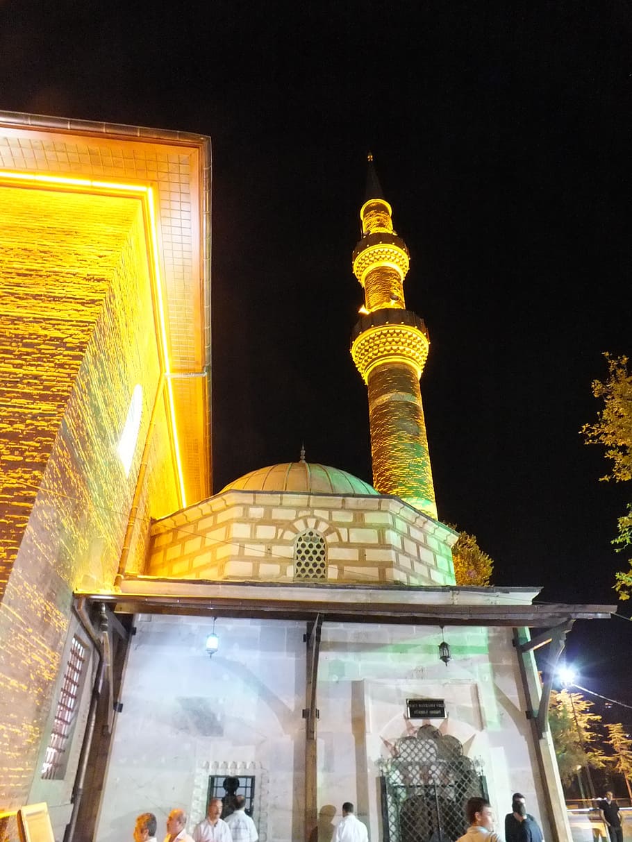 mosque, minaret, night, architecture, built structure, building exterior HD wallpaper