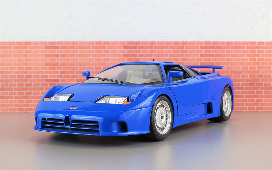 Model Car, Bugatti, Auto, oldtimer, toys, sports car, blue HD wallpaper