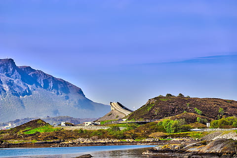 body of water near land, Bridge, Clouds, Landscape, View, sky HD wallpaper