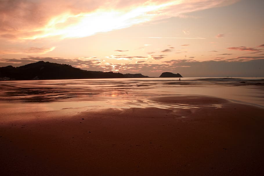 beach, sunset, sea, afterglow, ocean, evening sky, holiday HD wallpaper