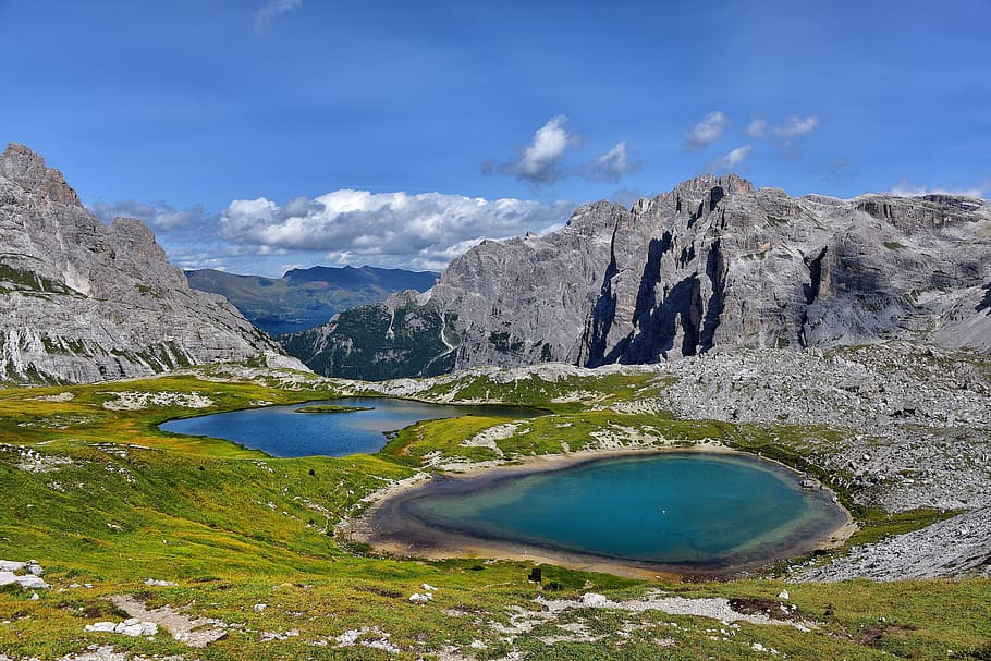lavaredo, the three peaks of lavaredo, lakes of the plans, sudtirol, HD wallpaper