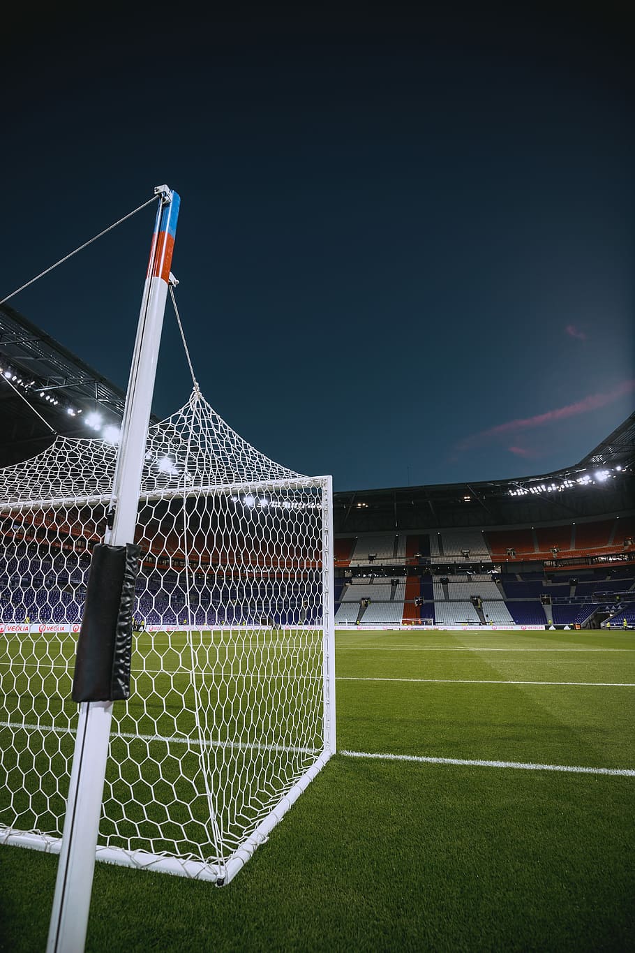 white steel soccer goal net, white goal net, football, stadium, HD wallpaper