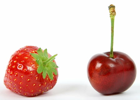 red strawberry and cherry, black, breakfast, closeup, color HD wallpaper