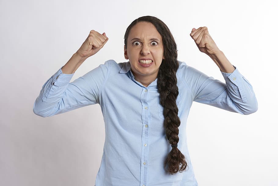 woman wearing blue sport shirt, Furious, Upset, Person, Angry, HD wallpaper