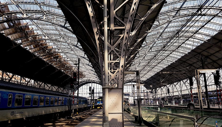 prague, station, train, building, steel, rail transportation HD wallpaper
