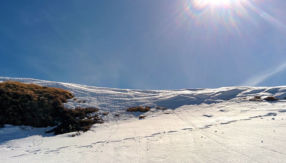 sun, snow, mountains, nature, winter, ski run, backcountry skiiing HD wallpaper