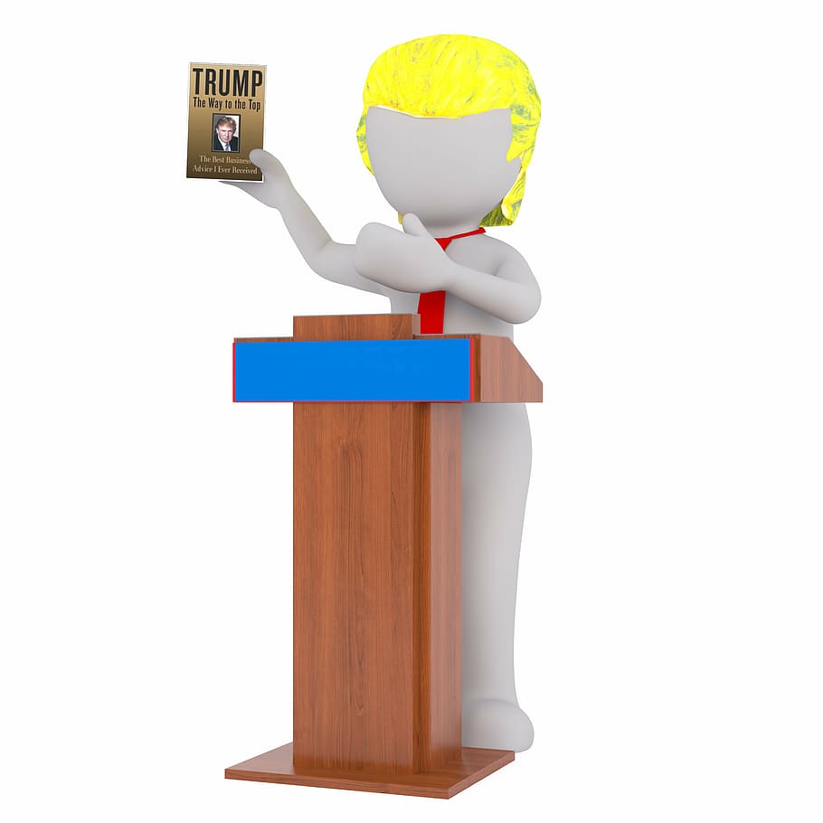 person holding Donald Trump book illustration, white male, 3d model, HD wallpaper