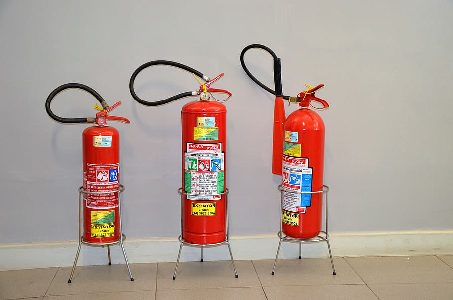 fire extinguisher, ground, red, emergency equipment, no people HD wallpaper