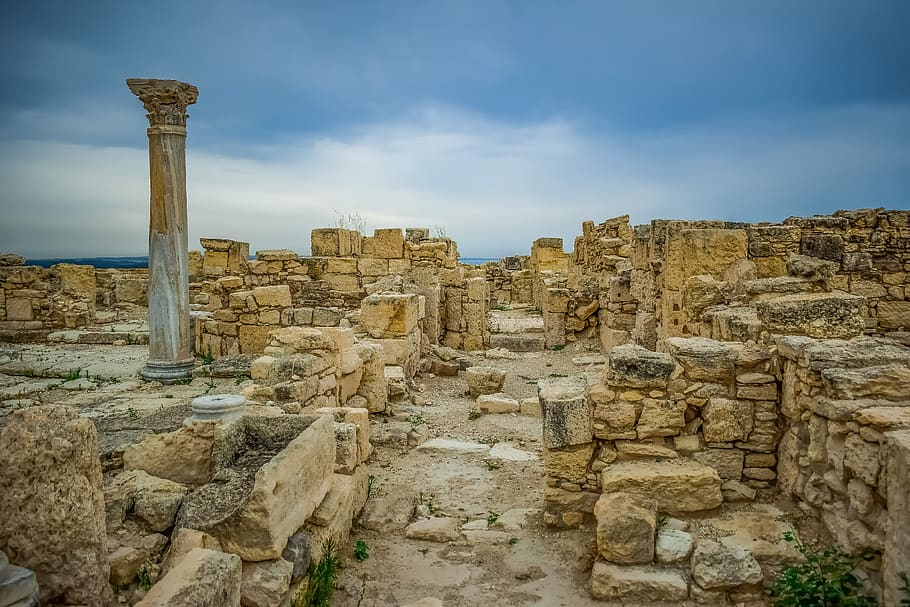 cyprus, kourion, landscape, sky, clouds, ancient, site, mediterranean, HD wallpaper