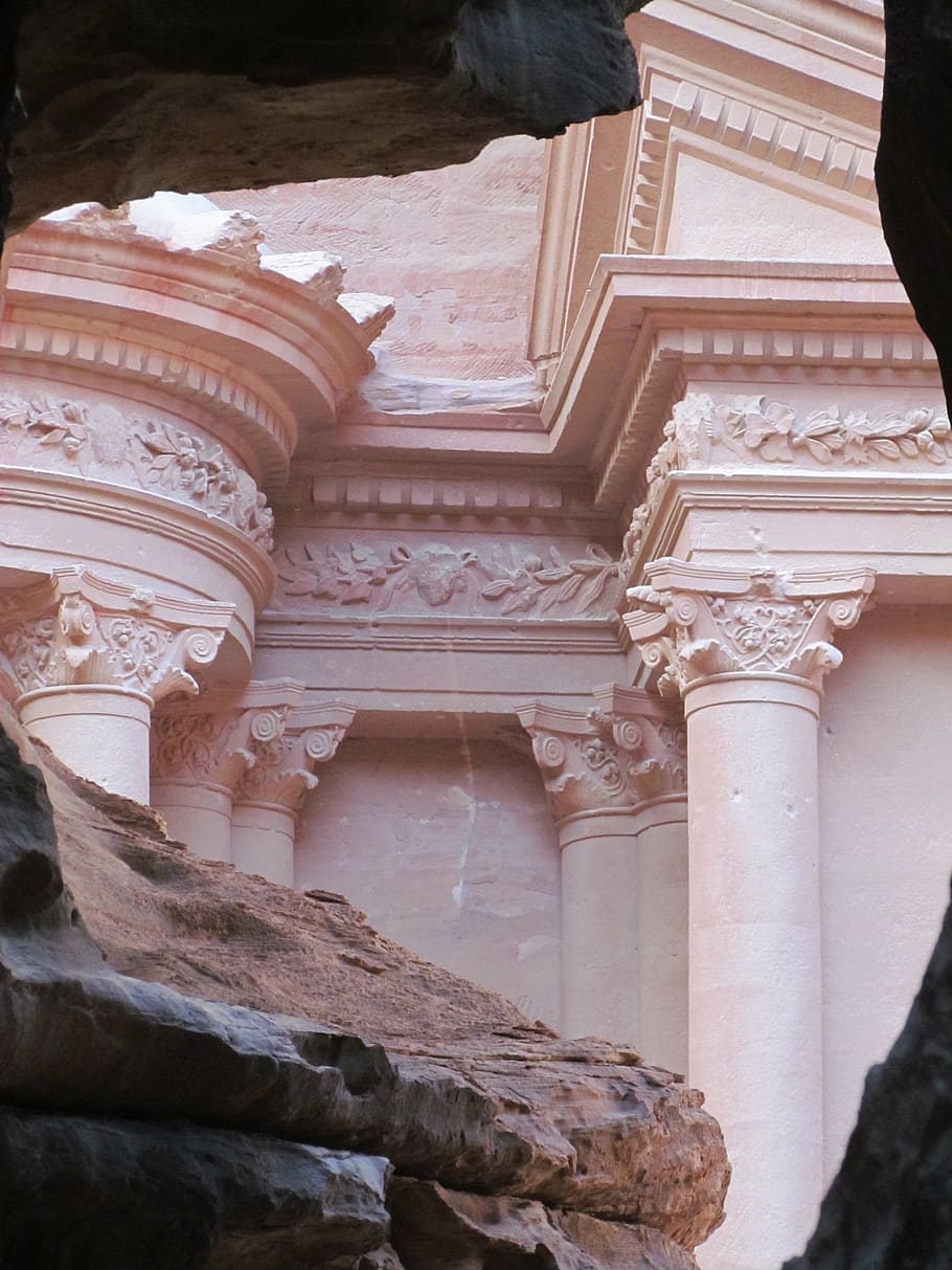 petra, jordan, desert, rock town, stone, ruin, sand stone, siq, HD wallpaper