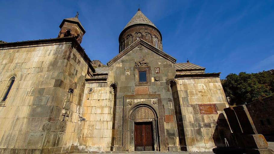 church, monastery, door, entrance, portal, astvatsatsin, geghard, HD wallpaper