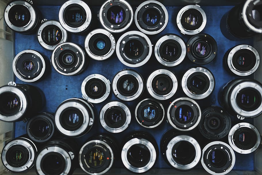 assorted-color camera lens lot, camera lenses, equipment, round HD wallpaper