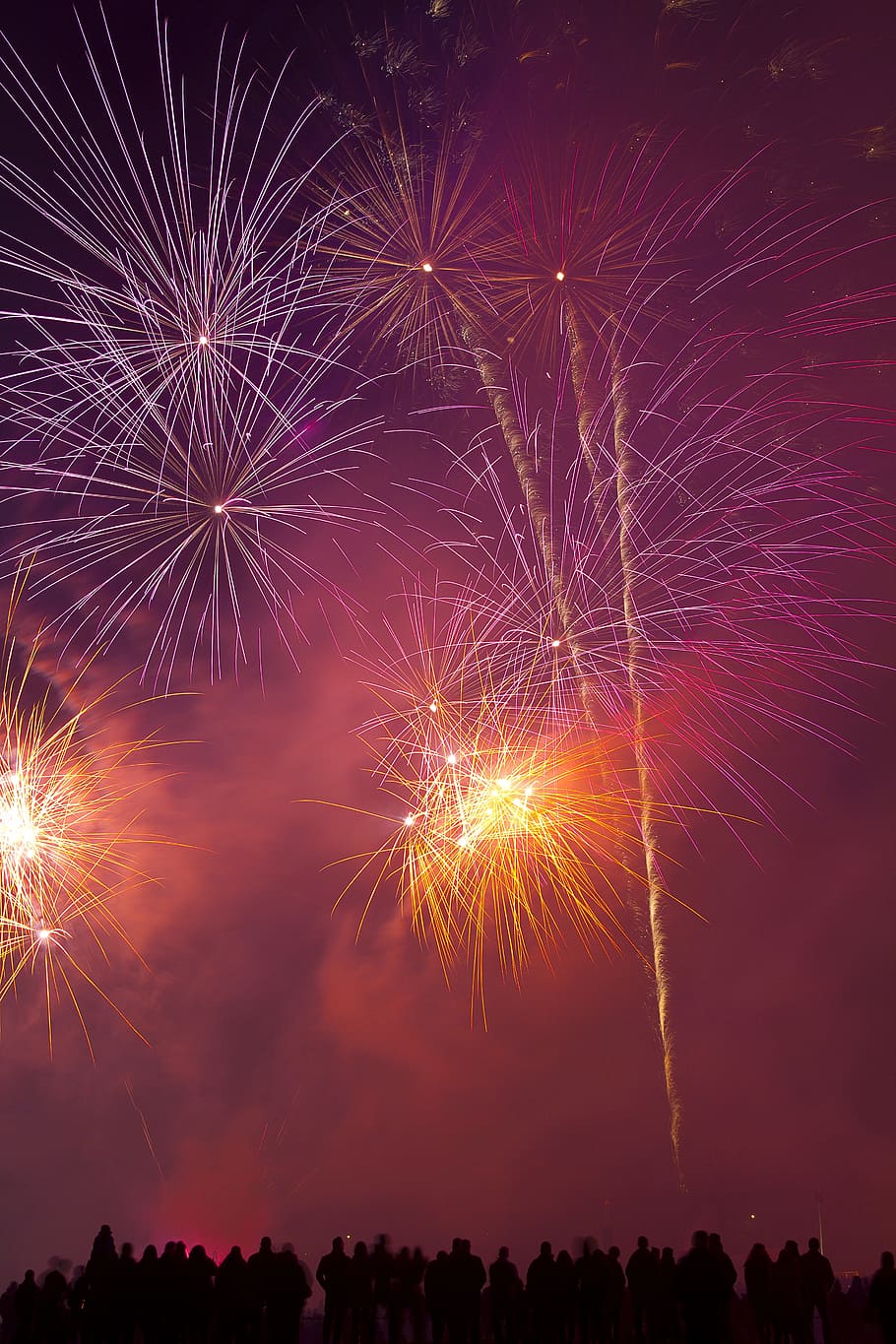 group of people watching fireworks, festivities, celebration HD wallpaper