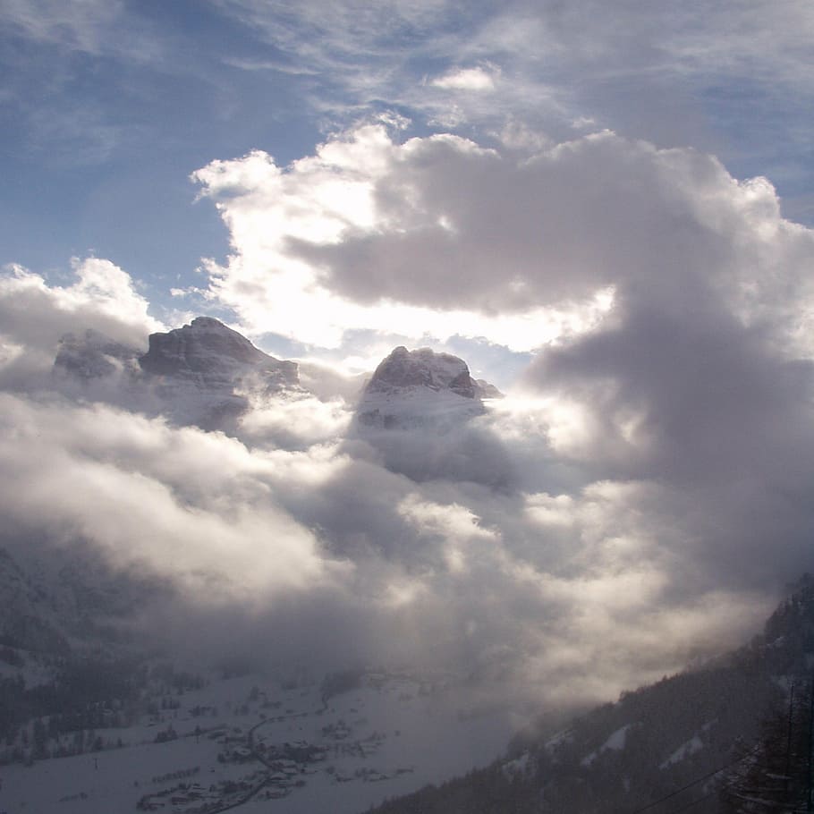 summit, mountain, clouds, mountains, alpine, landscape, nature HD wallpaper