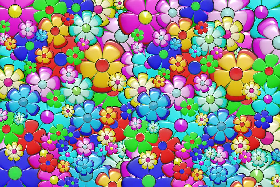HD wallpaper: illustration of assorted-color petaled flowers ...