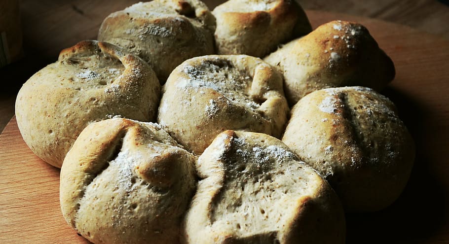 brown pastries, bread, roll, baked, arouse, baked goods, homemade HD wallpaper