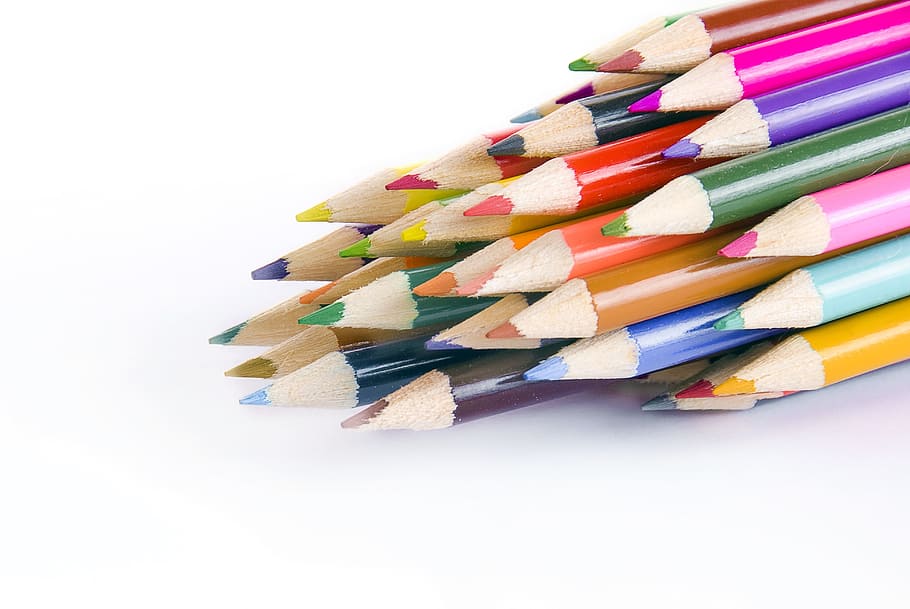 assorted color pencils, school, sketch, draw, multi colored, large group of objects, HD wallpaper