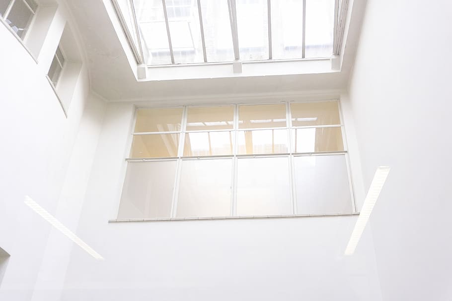 closed clear glass window, white painted wall, ceiling, frame HD wallpaper