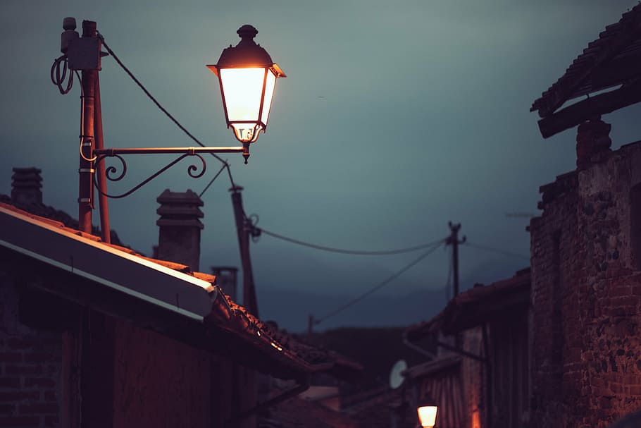 photo of lighted lamp post, street, night, lantern, lighting equipment HD wallpaper