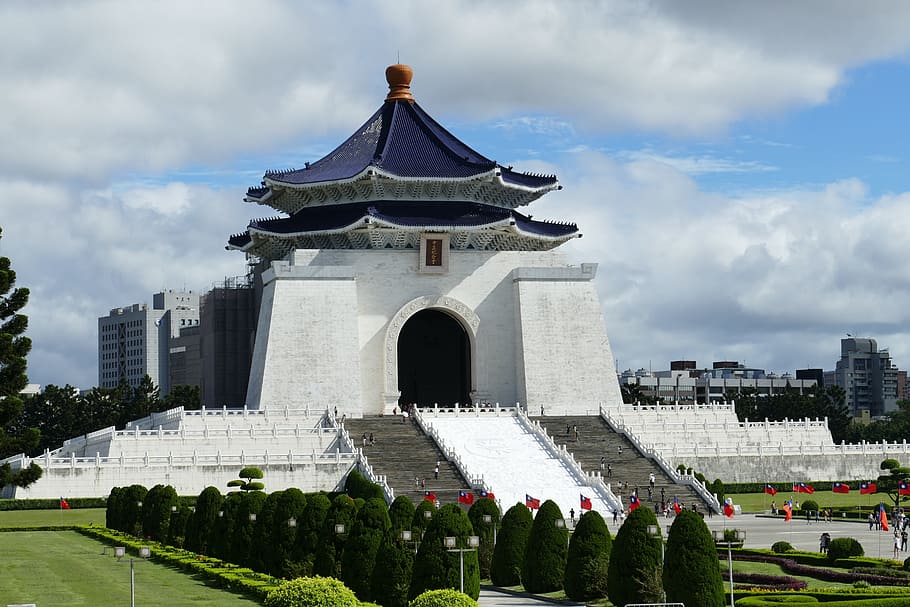 white temple, taiwan, asia, taipei, capital, cenotaph, park, stairs, HD wallpaper