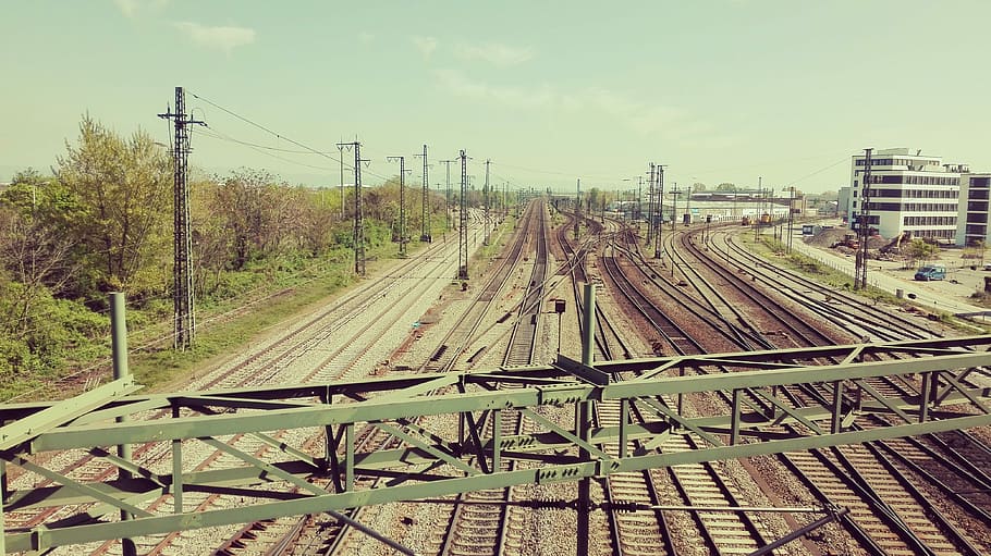 seemed, bridge, trains, rail transportation, sky, railroad track HD wallpaper